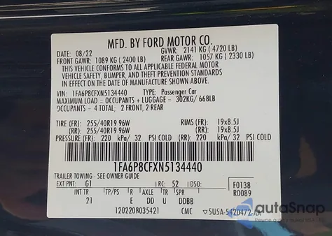 2022 Ford Mustang Gt Fastback z USA, uszkodzony, nr VIN 1FA6P8CFXN5134440